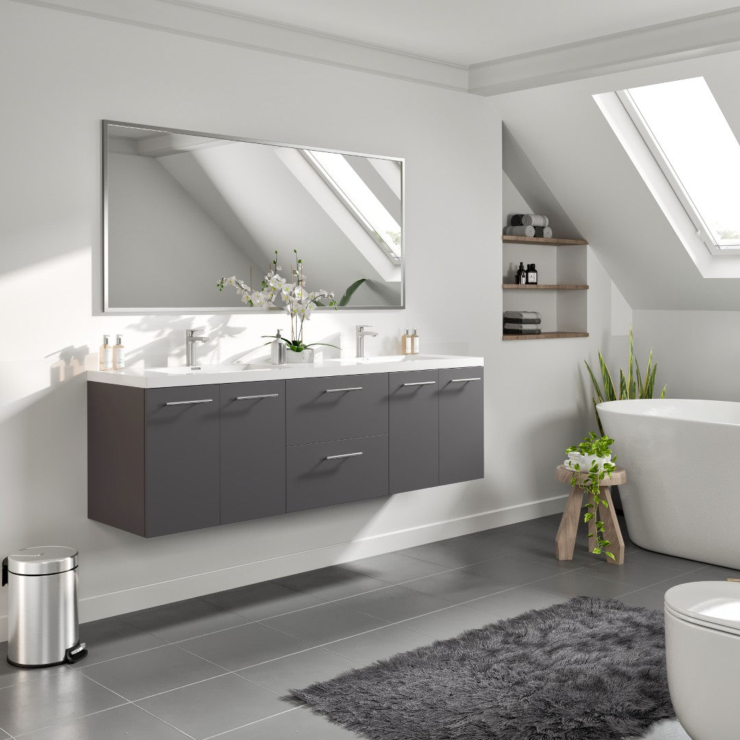 Axis 72 in. Gray Wall Mount Double Sink  Bath Vanity with Acrylic Top and Integrated Sinks