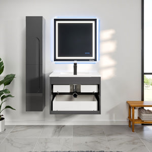 Joy 32 in. Gray Wall Mount Single Sink Bath Vanity with Porcelain Top and Integrated Sink