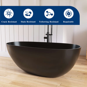 New England Home Goods Kilimanjaro 59" Freestanding Tub in Black - Stone Resin Solid Surface