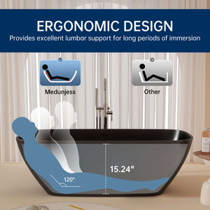 New England Home Goods Annapurna 67" Freestanding Tub in Black - Stone Resin Solid Surface