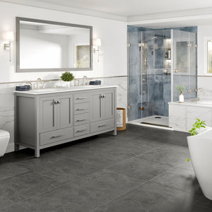 Aberdeen 72 in. Gray Double Sink  Bath Vanity with Carrara Quartz Top and Undermount Porcelain Sinks