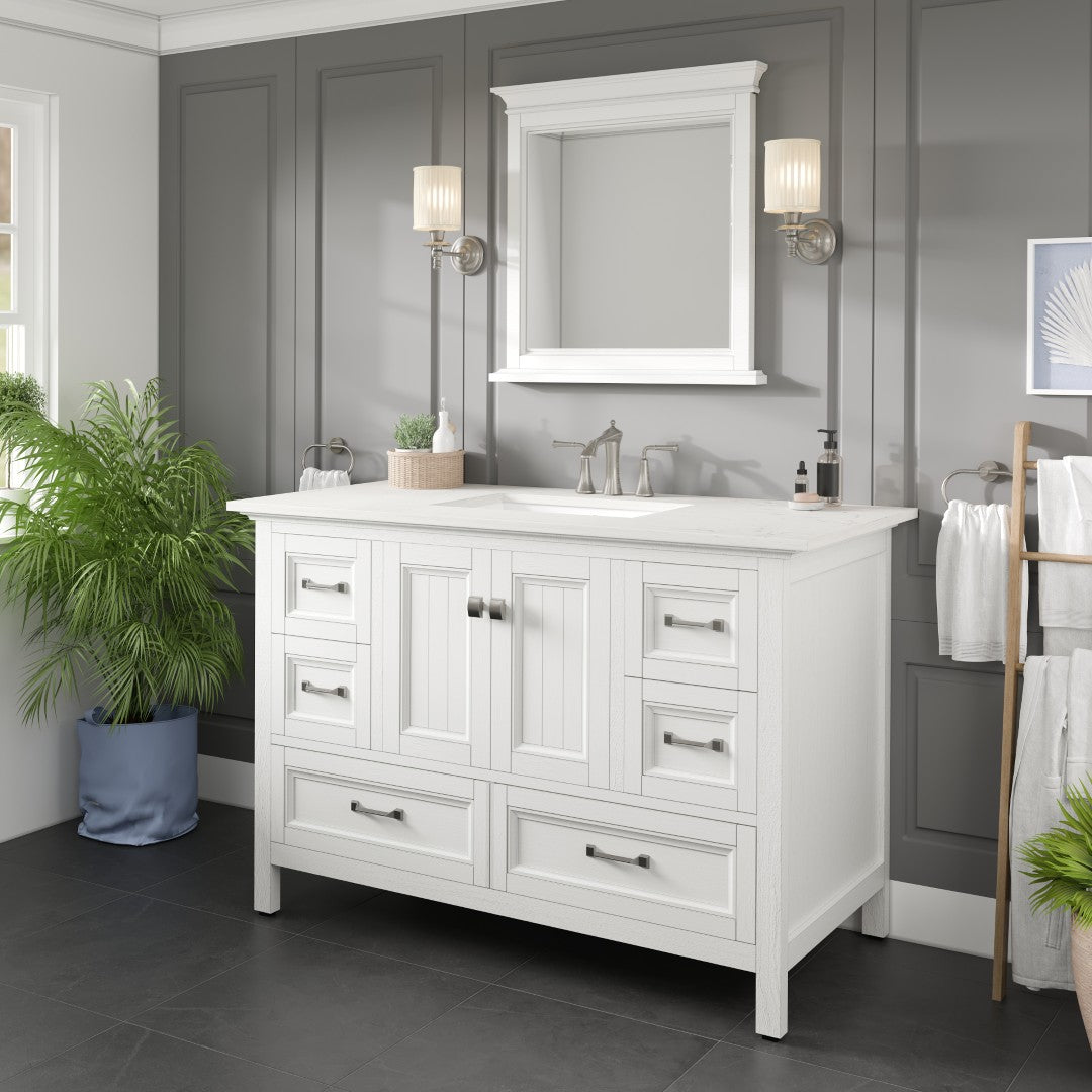 Britney 48 in. White Single Sink Bath Vanity with Carrara Quartz Top and Undermount Porcelain Sink
