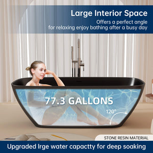 New England Home Goods Annapurna 67" Freestanding Tub in Black - Stone Resin Solid Surface