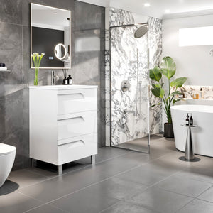 Joy 24 in. White Single Sink Bath Vanity with Porcelain Top and Integrated Sink