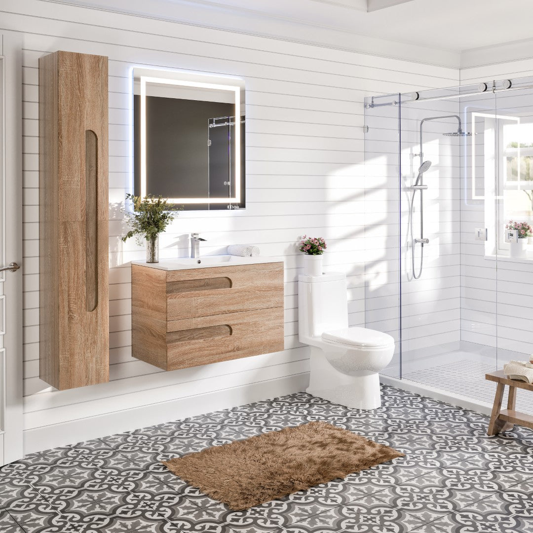 Joy 40 in. Maple Wall Mount Single Sink Bath Vanity with Porcelain Top and Integrated Sink