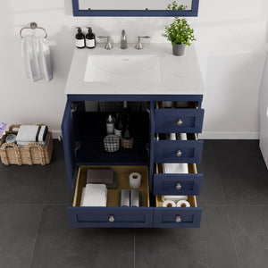 Acclaim 30 in. Blue Single Sink Bath Vanity with Carrara Quartz Top and Undermount Porcelain Sink