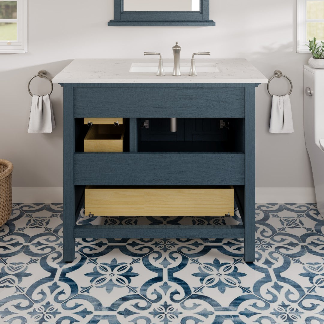 Britney 36 in. Ash Blue Single Sink Bath Vanity with Carrara Quartz Top and Undermount Porcelain Sink