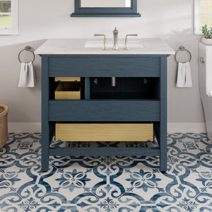 Britney 36 in. Ash Blue Single Sink Bath Vanity with Carrara Quartz Top and Undermount Porcelain Sink