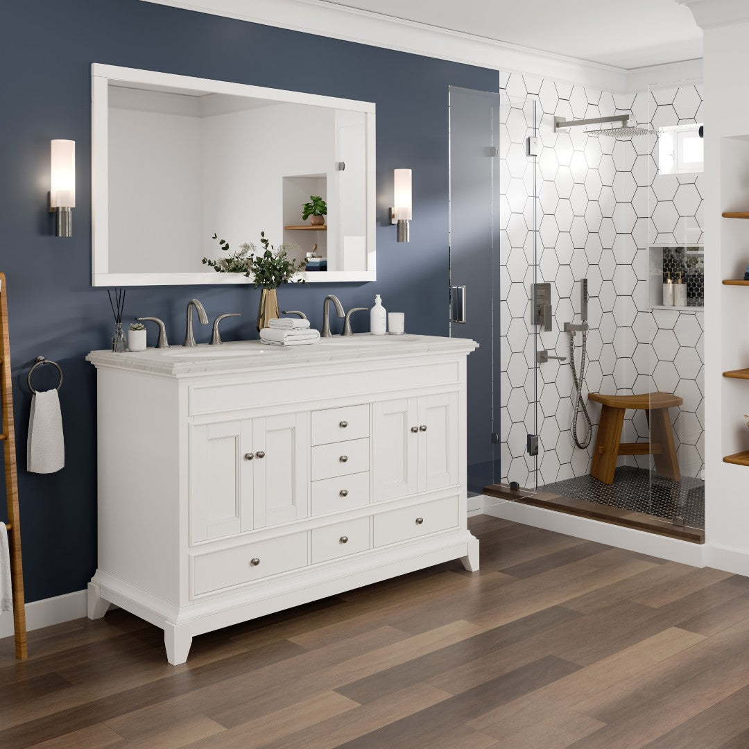 Elite Stamford 48 in. White Double Sink  Bath Vanity with Carrara Quartz Top and Undermount Porcelain Sinks