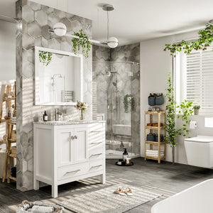 Eviva London 36 X 18 Inch White Bathroom Vanity with Marble Countertop