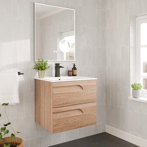 Joy 24 in. Maple Wall Mount Single Sink Bath Vanity with Porcelain Top and Integrated Sink