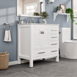 Aberdeen 36 in. White Single Sink Bath Vanity with Carrara Quartz Top and Undermount Porcelain Sink