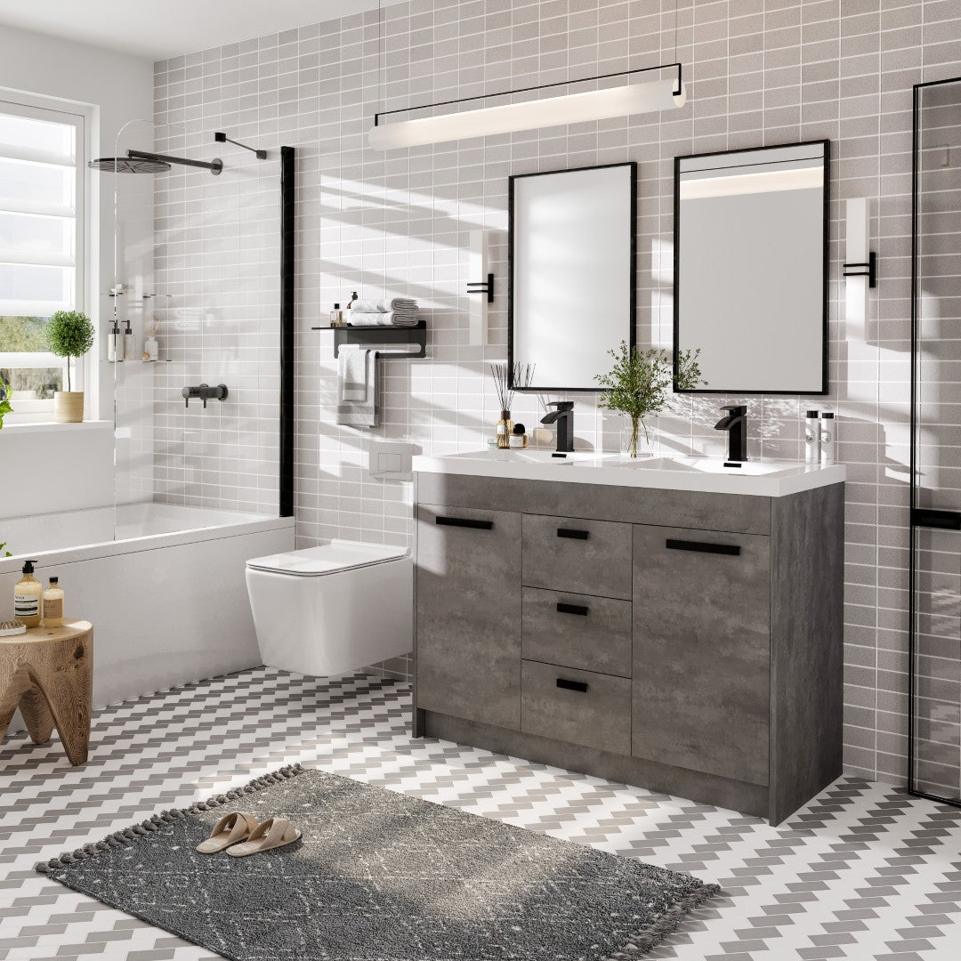 Lugano 48 in. Concrete Gray Double Sink  Bath Vanity with Acrylic Top and Integrated Sinks