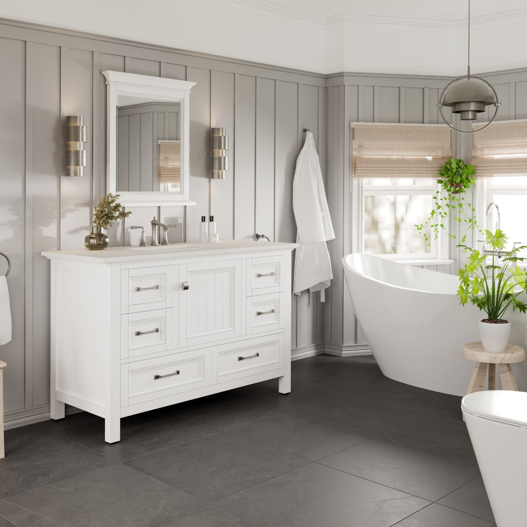 Britney 42 in. White Single Sink Bath Vanity with Carrara Quartz Top and Undermount Porcelain Sink