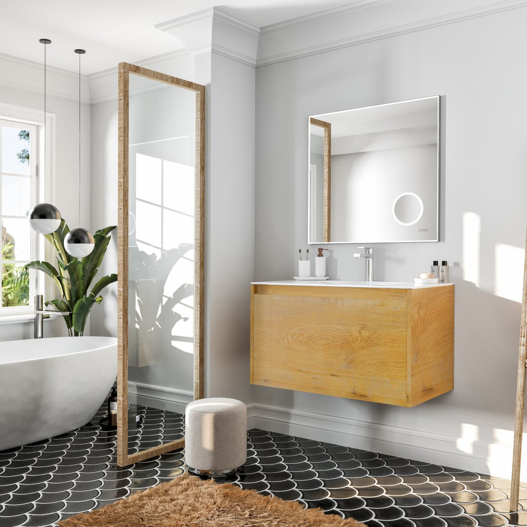Madeira 36 in. Oak Wall Mount Single Sink Bath Vanity with Acrylic Top and Integrated Sink