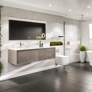 Aurora 60 in. Concrete Gray Wall Mount Single Sink Bath Vanity with Carrara Quartz Top and Undermount Porcelain Sink