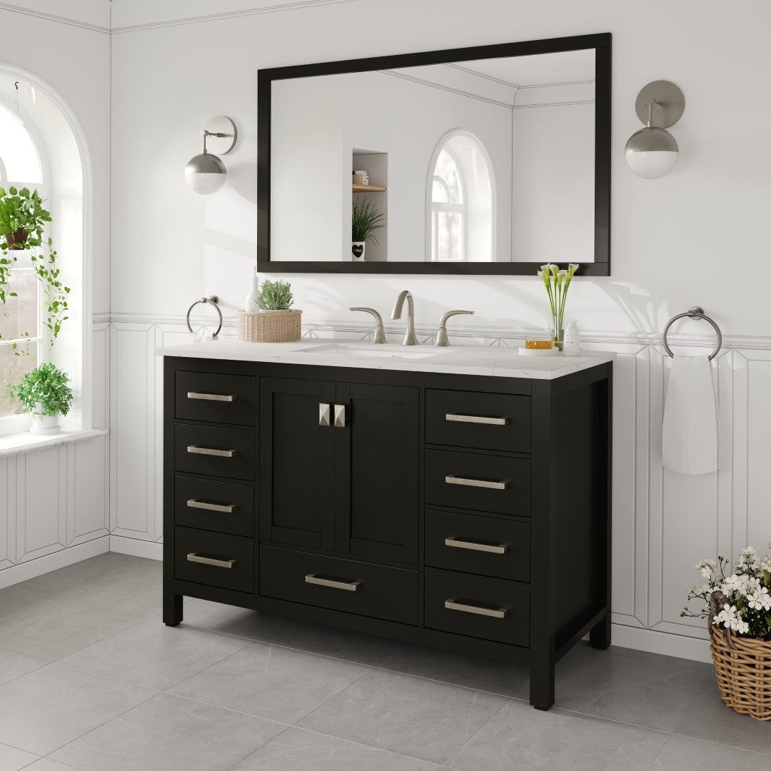 Aberdeen 48 in. Espresso Single Sink Bath Vanity with Carrara Quartz Top and Undermount Porcelain Sink