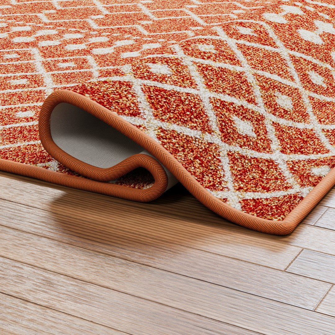 Eviva Grid 8' x 10' Geometric Orange/Cream Rug
