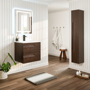 Joy 24 in. Rosewood Wall Mount Single Sink Bath Vanity with Porcelain Top and Integrated Sink