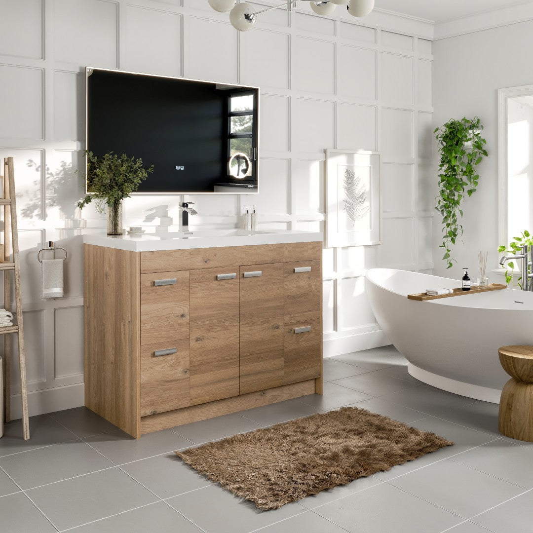 Lugano 42 in. Natural Oak Single Sink Bath Vanity with Acrylic Top and Integrated Sink