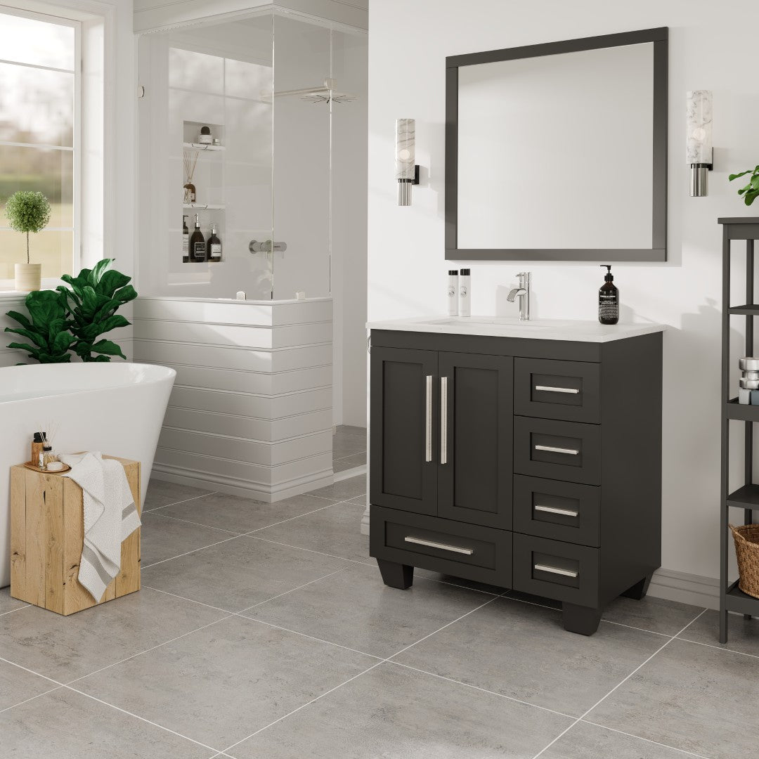 Loon 30 in. Espresso Single Sink Bath Vanity with Carrara Quartz Top and Undermount Porcelain Sink