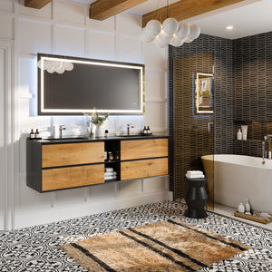 Vienna 75 in. Oak Wall Mount Double Sink  Bath Vanity with Acrylic Top and Integrated Sinks