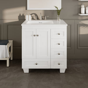 Acclaim 30 in. White Single Sink Bath Vanity with Carrara Quartz Top and Undermount Porcelain Sink