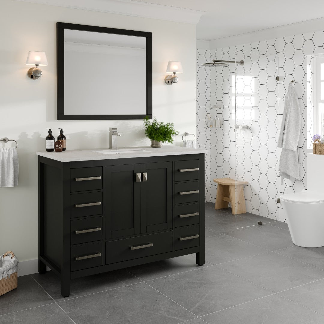 London 42 in. Espresso Single Sink Bath Vanity with Carrara Quartz Top and Undermount Porcelain Sink