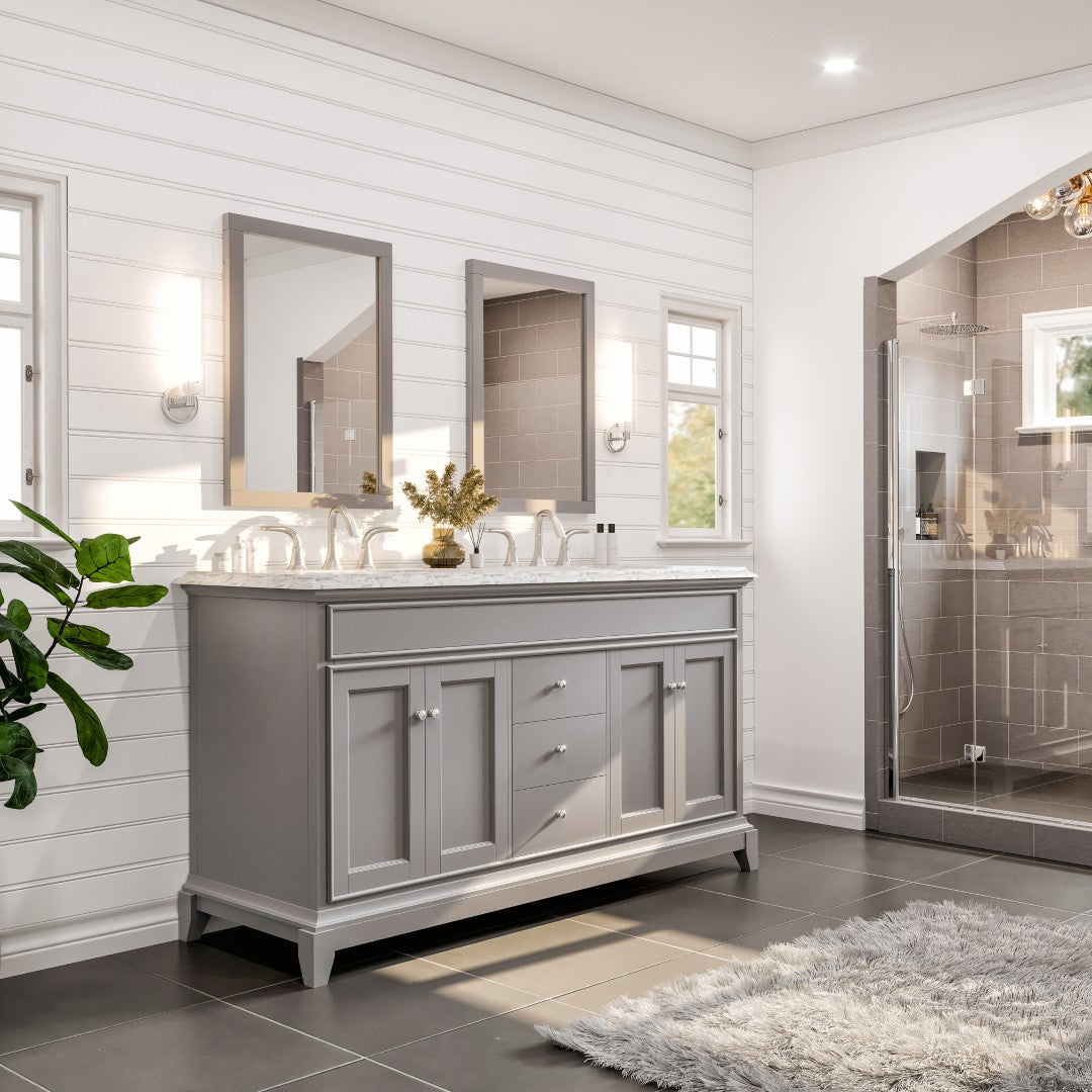 Elite Stamford 60 in. Gray Double Sink  Bath Vanity with Marble Top and Undermount Porcelain Sinks