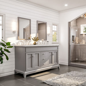 Elite Stamford 60 in. Gray Double Sink  Bath Vanity with Marble Top and Undermount Porcelain Sinks