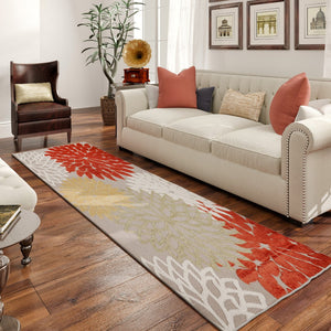 Eviva Nature 2' x 8' Floral Orange/Cream Rug