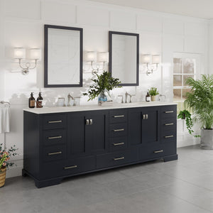Storehouse 84 in. Dark Gray Double Sink  Bath Vanity with Carrara Quartz Top and Undermount Porcelain Sinks