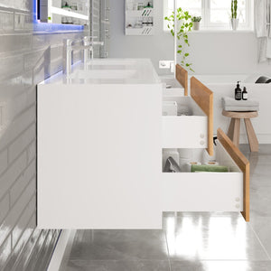 Vienna 60 in. Oak Wall Mount Double Sink  Bath Vanity with Acrylic Top and Integrated Sinks