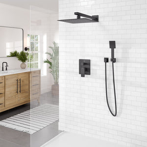 Eviva Edge Shower System with Slide Bar Hand-Shower and Thermostatic Valve in Matte Black