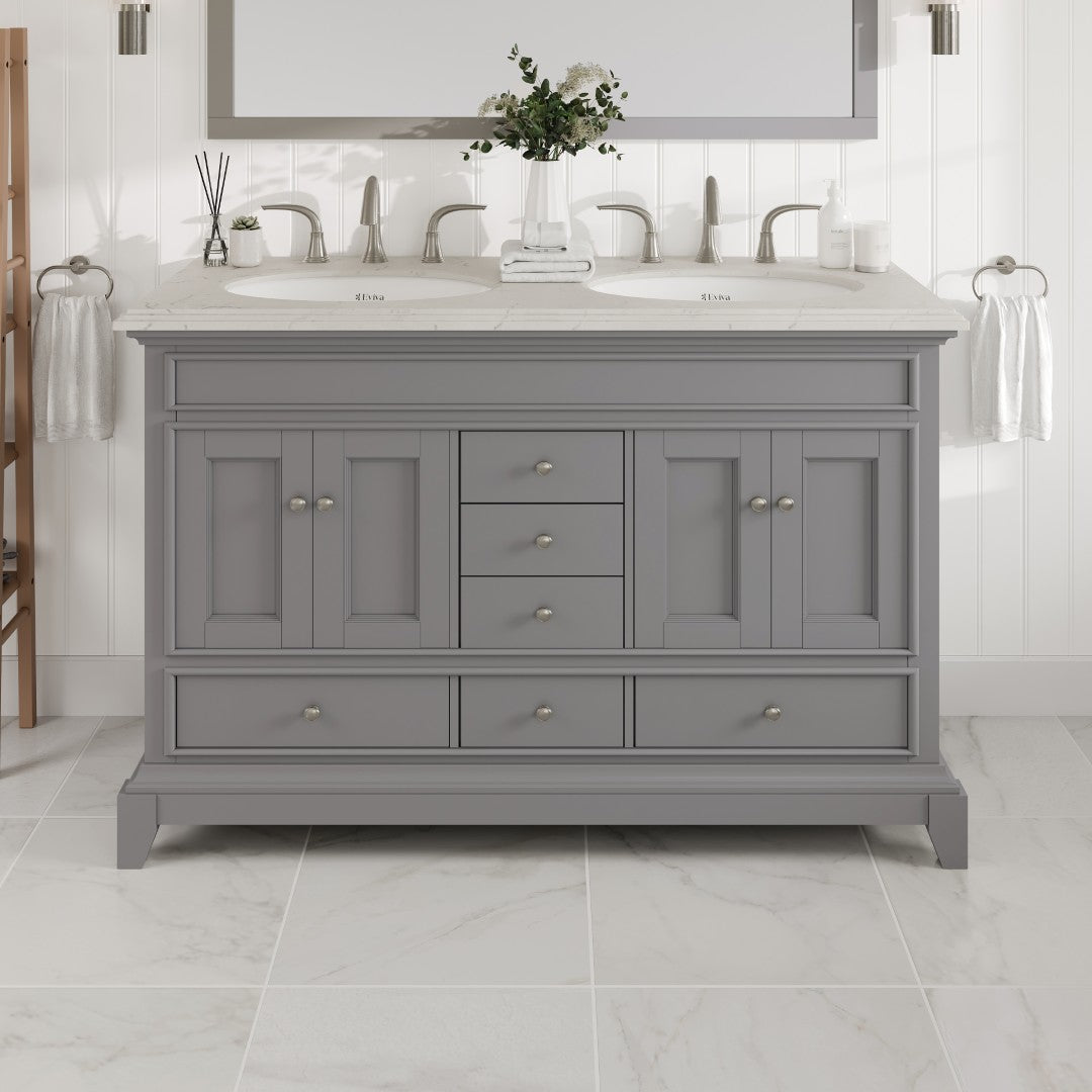 Elite Stamford 48 in. Gray Double Sink  Bath Vanity with Carrara Quartz Top and Undermount Porcelain Sinks