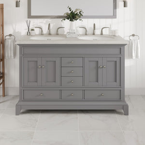 Elite Stamford 48 in. Gray Double Sink  Bath Vanity with Carrara Quartz Top and Undermount Porcelain Sinks