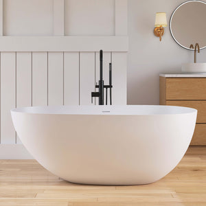 New England Home Goods Old 59" Freestanding Tub in White - Stone Resin Solid Surface