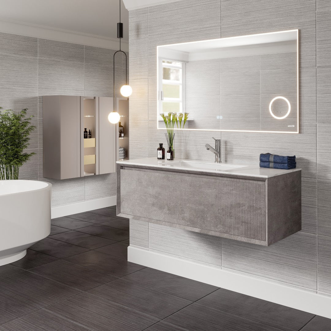Aurora 40 in. Concrete Gray Wall Mount Single Sink Bath Vanity with Carrara Quartz Top and Undermount Porcelain Sink