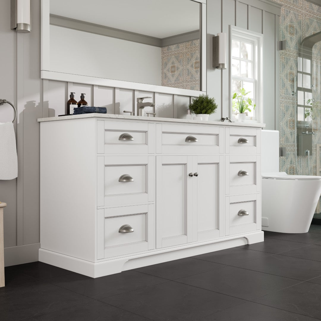 Epic 60 in. White Single Sink Bath Vanity with Carrara Quartz Top and Undermount Porcelain Sink