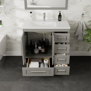 Loon 30 in. Gray Single Sink Bath Vanity with Carrara Quartz Top and Undermount Porcelain Sink