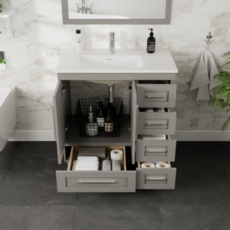 Loon 30 in. Gray Single Sink Bath Vanity with Carrara Quartz Top and Undermount Porcelain Sink