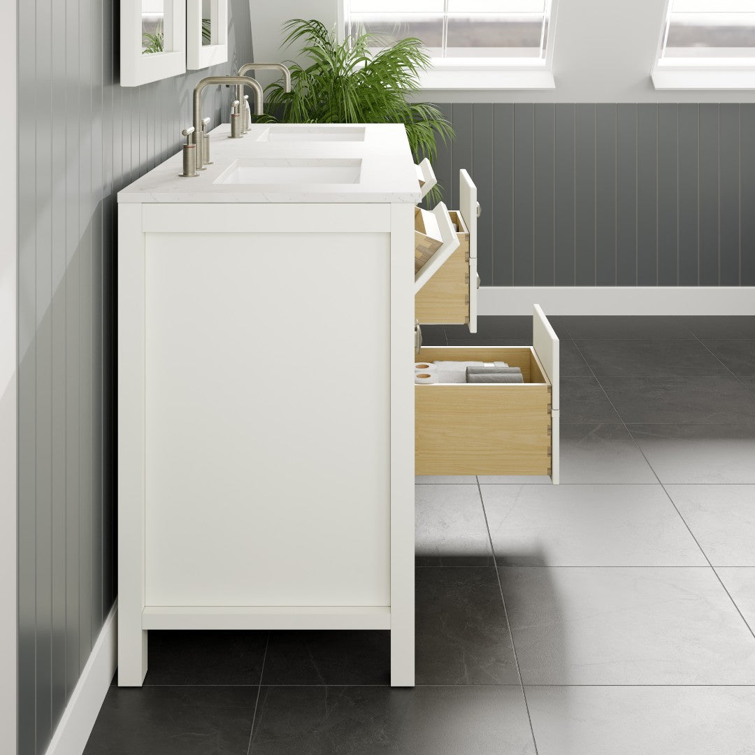 Artemis 60 in. White Double Sink  Bath Vanity with Engineered Top and Undermount Porcelain Sinks