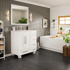 Loon 30 in. White Single Sink Bath Vanity with Carrara Quartz Top and Undermount Porcelain Sink