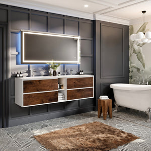 Vienna 75 in. Rosewood Wall Mount Double Sink  Bath Vanity with Acrylic Top and Integrated Sinks