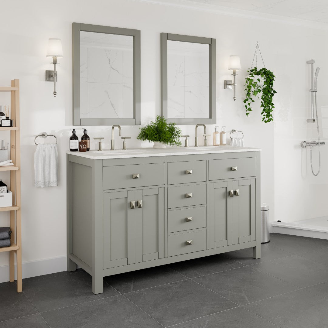 Artemis 60 in. Gray Double Sink  Bath Vanity with Engineered Top and Undermount Porcelain Sinks