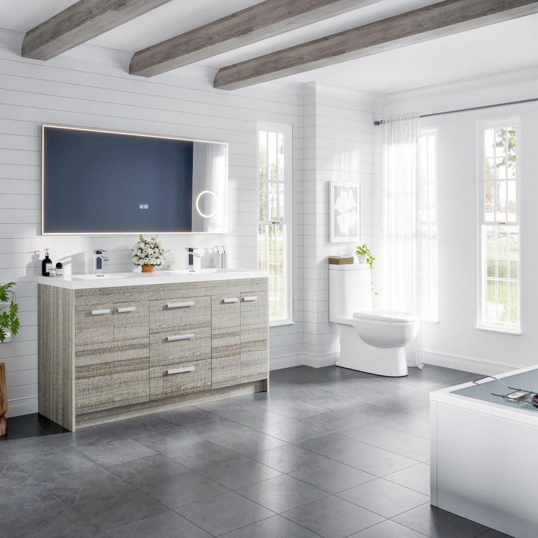 Lugano 60 in. Ash Double Sink  Bath Vanity with Acrylic Top and Integrated Sinks