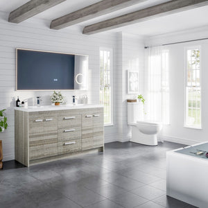 Lugano 60 in. Ash Double Sink  Bath Vanity with Acrylic Top and Integrated Sinks