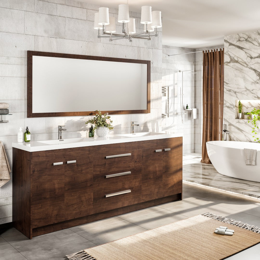 Lugano 84 in. Rosewood Double Sink  Bath Vanity with Acrylic Top and Integrated Sinks