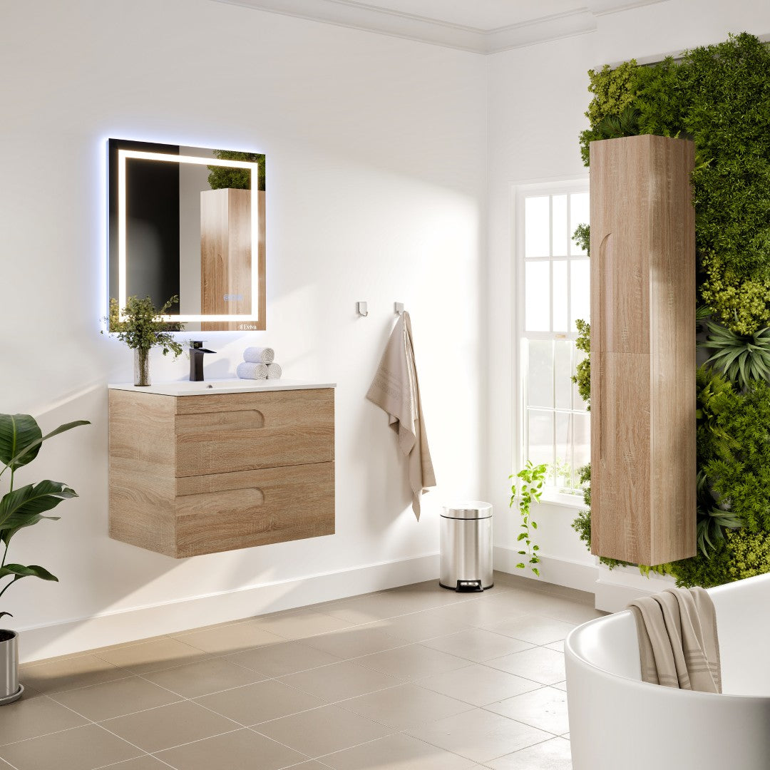 Joy 32 in. Maple Wall Mount Single Sink Bath Vanity with Porcelain Top and Integrated Sink