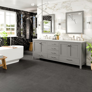 Aberdeen 84 in. Gray Double Sink  Bath Vanity with Carrara Quartz Top and Undermount Porcelain Sinks